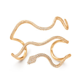         Gelbgold, Armschmuck, Ole Lynggaard Copenhagen Snakes Armreif mit Diamant-Pavé groß A3140-401
