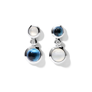 Weißgold, Ohrringe, Tamara Comolli BOUTON Ohrhänger 2 Cabochons 'Ocean', Ref: E-BOU-2-Oce-Cl-wg