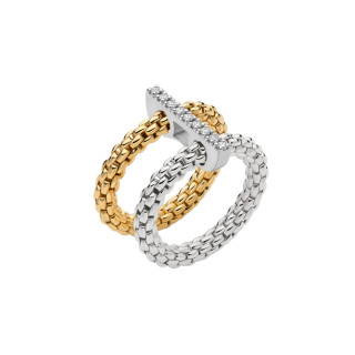 Gelbgold &amp;amp; Weißgold, Ringe, FOPE Prima doppelter Mesh-Ring mit Diamantpavé, Ref: 74008AX_BB_2_XBX_0XS