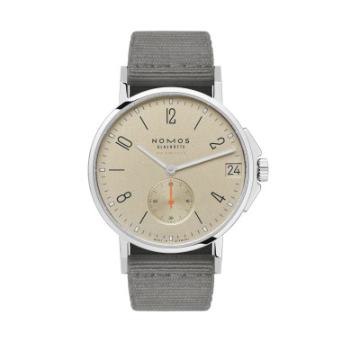        Damen- und Herrenuhr, Automatik, NOMOS Glashütte Ahoi neomatik 38 Datum sand