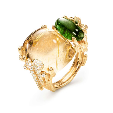 Ringe, Gelbgold, Ole Lynggaard Copenhagen BoHo Doppelring mit Pavébesatz