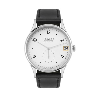 Handaufzug, Damen- und Herrenuhr, NOMOS Glashütte Minimatik 39 Datum