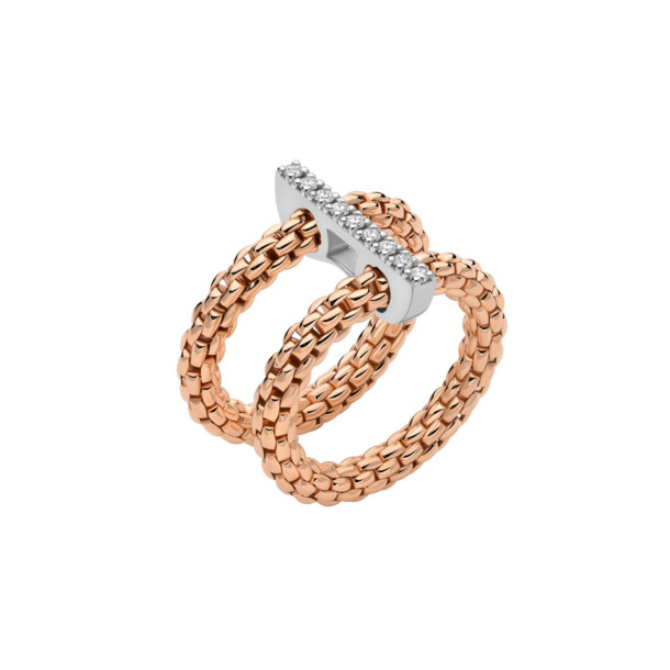         Roségold, Ringe, FOPE Prima doppelter Mesh-Ring mit Diamantpavé