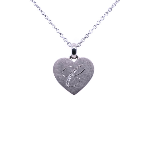         Platin, Halsschmuck, Juwelier Michels TAGS Anhänger - Großes Herz Diamant Buchstabe