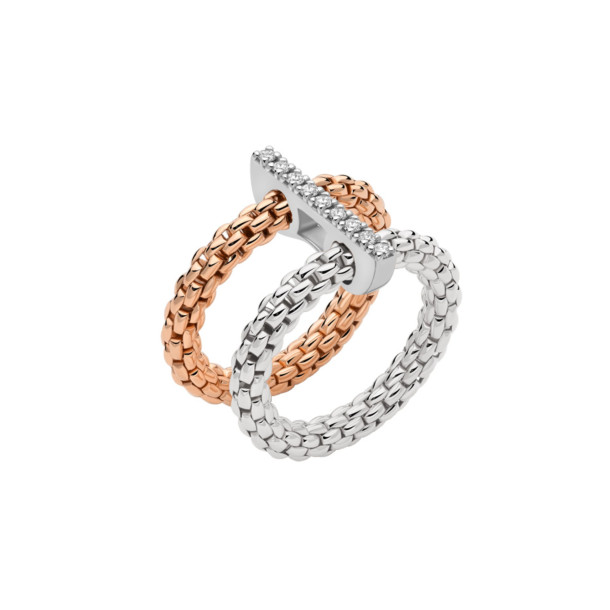         Roségold &amp; Weißgold, Ringe, FOPE Prima doppelter Mesh-Ring mit Diamantpavé